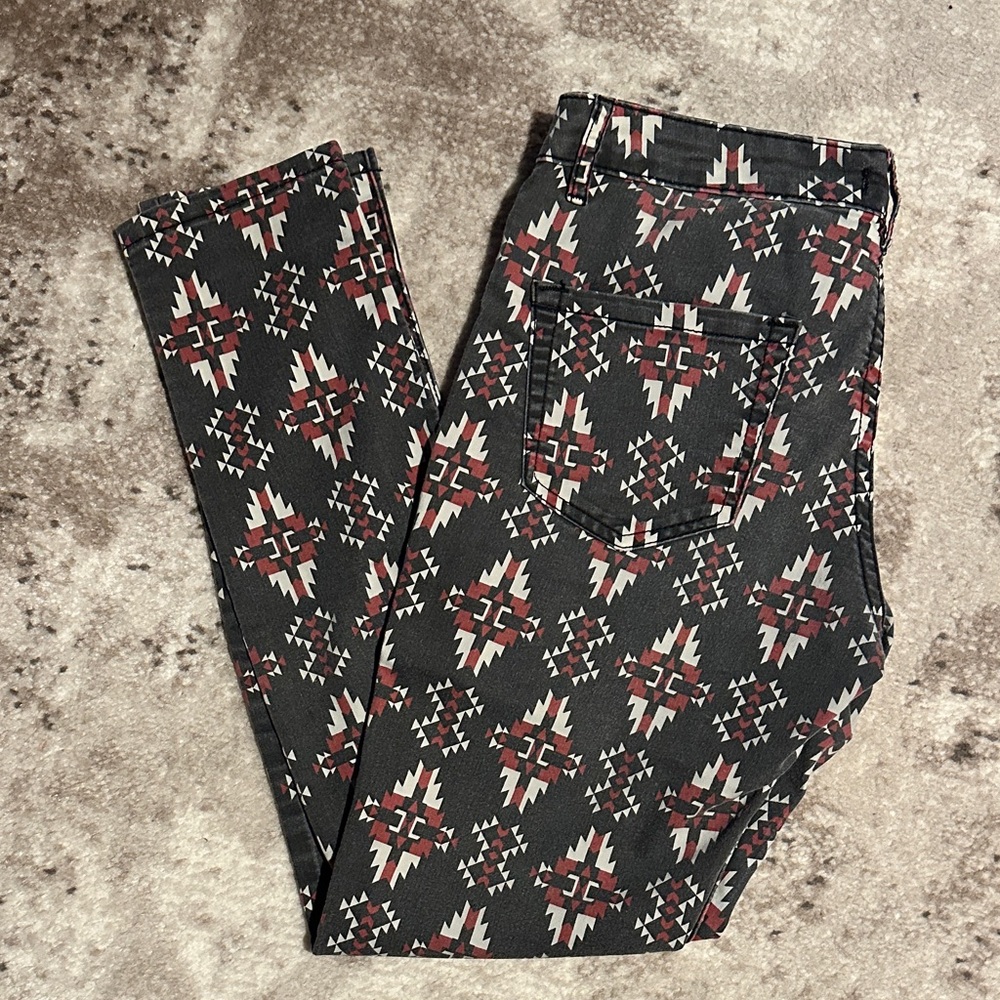 Tribal Print Black and Red Skinny Pants